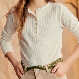 NWOT Sezane Emma White Ribbed Long Sleeve Tee